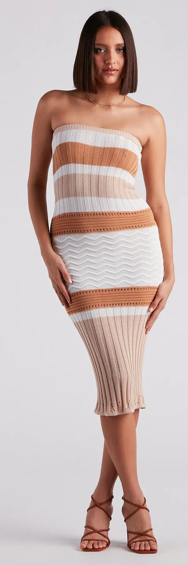 Weekend Date Striped Midi Sweater Dress