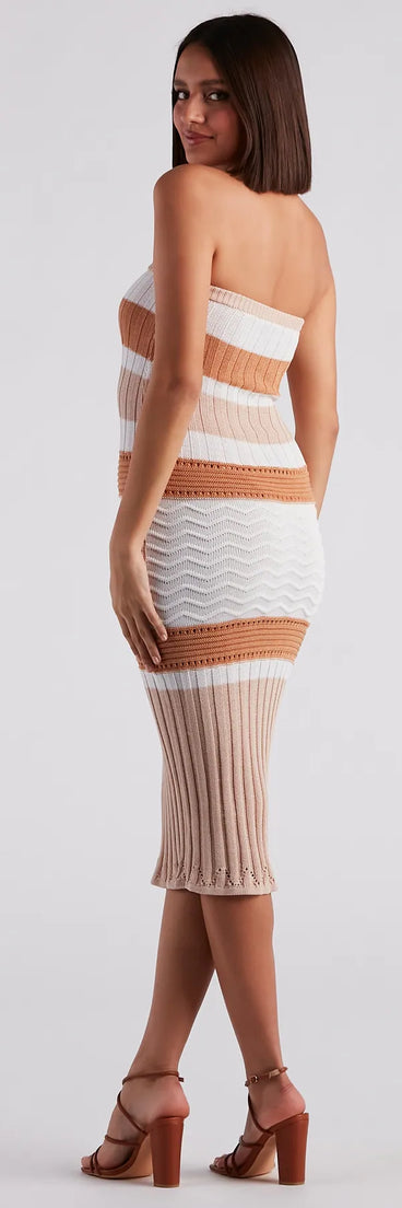 Weekend Date Striped Midi Sweater Dress