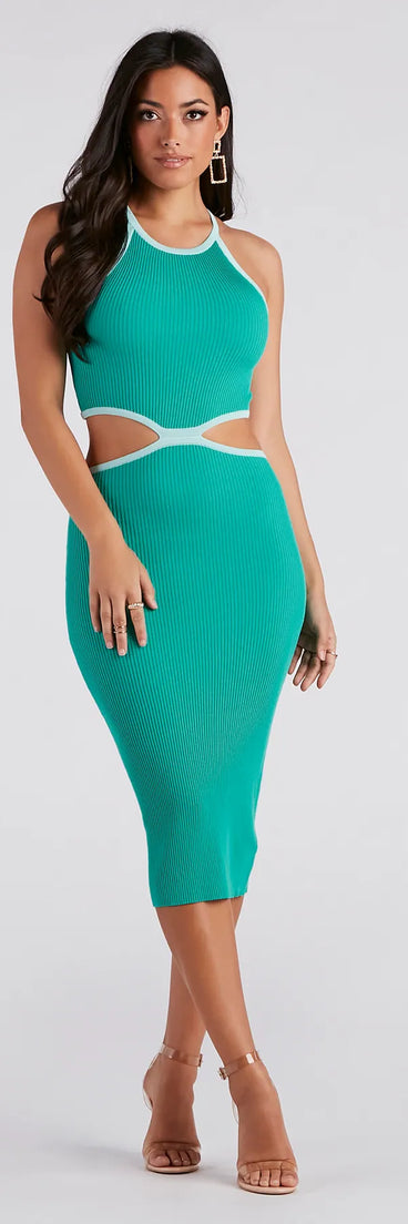 Playful In Knit Halter Midi Sweater Dress