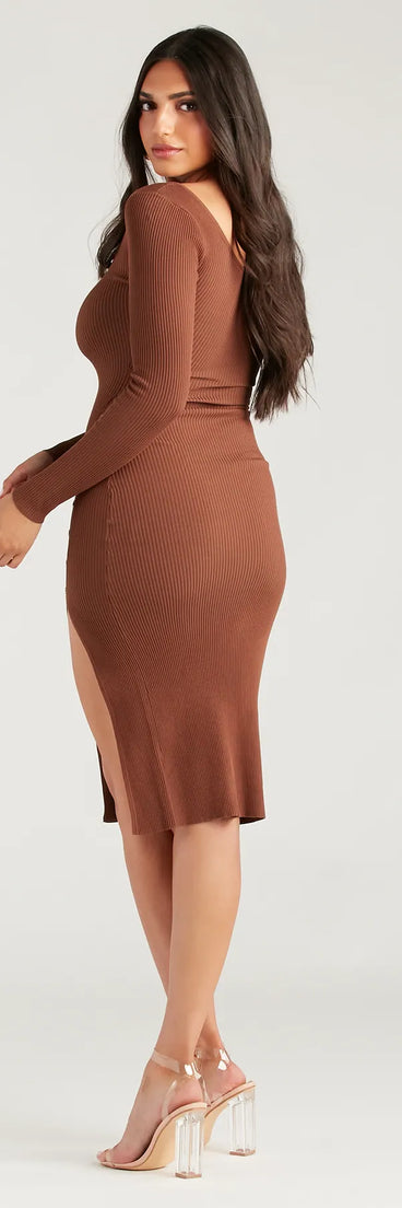 Stylish Snap Button Sweater Midi Dress