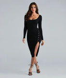 Stylish Snap Button Sweater Midi Dress