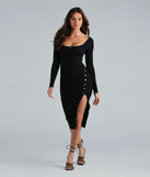 Stylish Snap Button Sweater Midi Dress