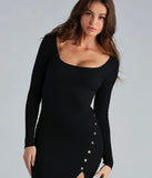 Stylish Snap Button Sweater Midi Dress