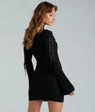 Make An Appearance Lace-Up Sweater Mini Dress