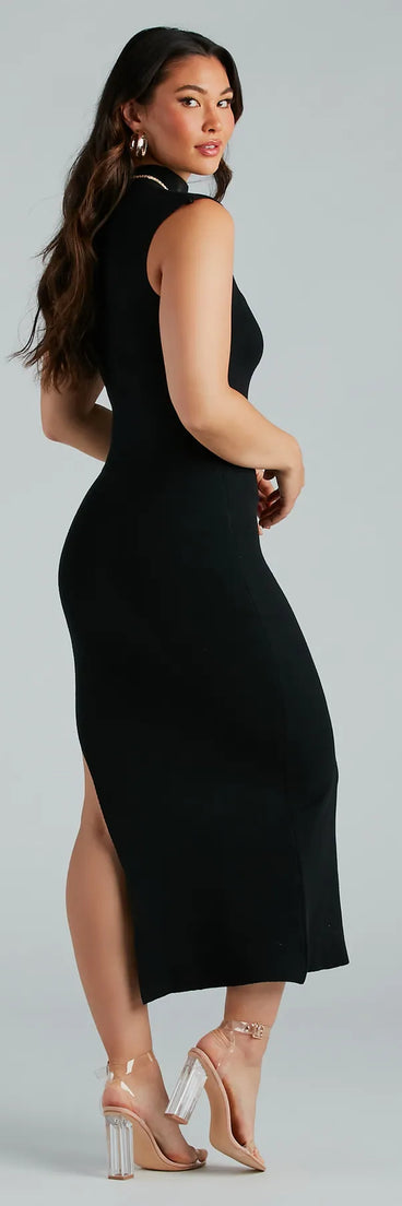 Too Cozy And Cute Mock Neck Sweater Midi Dress