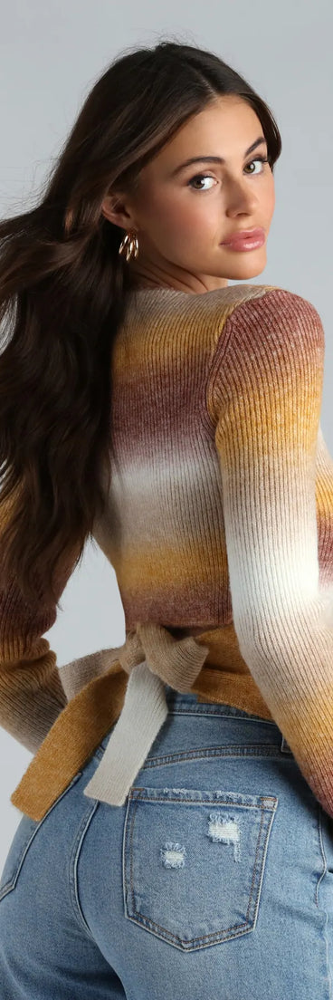 Sunset Ombre Stripe Tie Back Crop Sweater