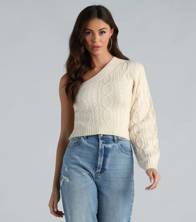 Better Half Cable Knit One Shoulder Sweater Top | Windsor Better Half Cable Knit One Shoulder Sweater Top | Windsor