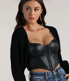 Complete your outfits with the Sweet And Cozy Oversized Knit Sweater Bolero, a black fashion jacket that adds stylish edge and versatile appeal.