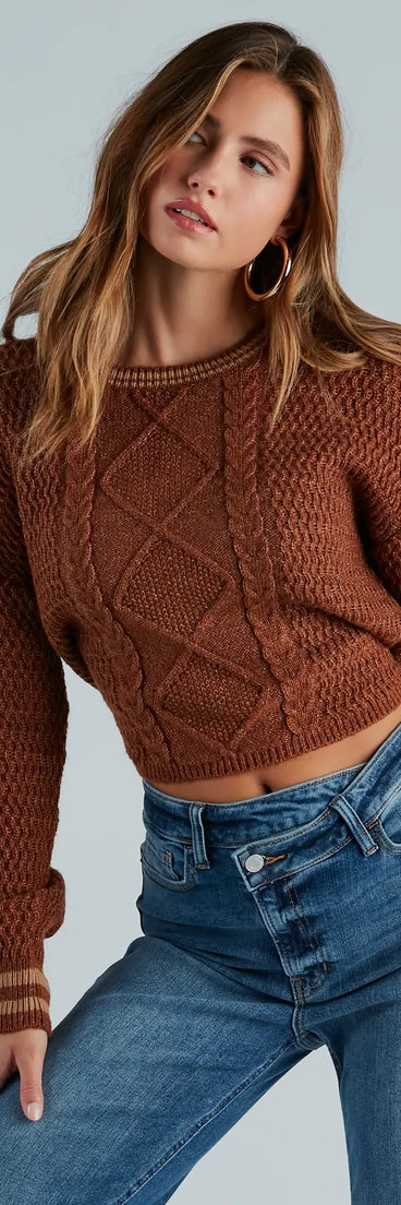 Tied Together In Style Striped Cable Knit Sweater