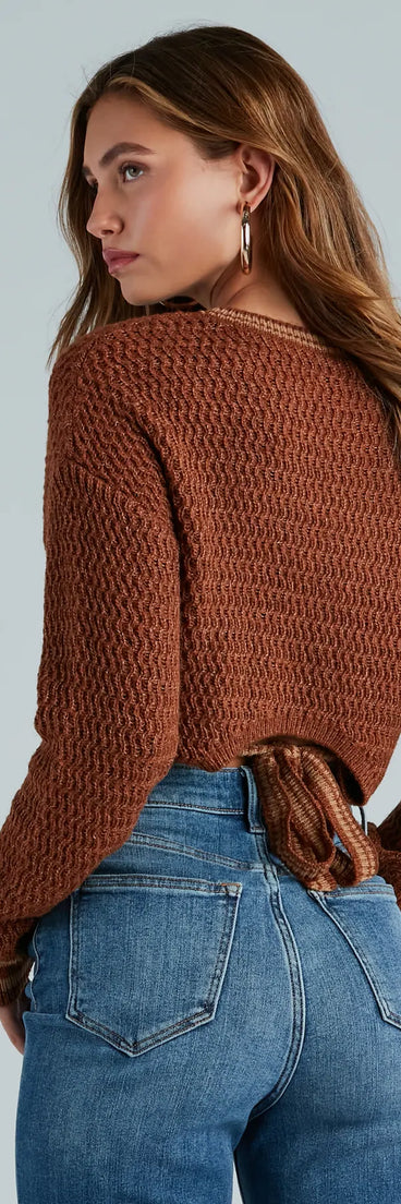 Tied Together In Style Striped Cable Knit Sweater