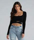Give Me Looks Scoop Neck Wrap Tie Sweater Top