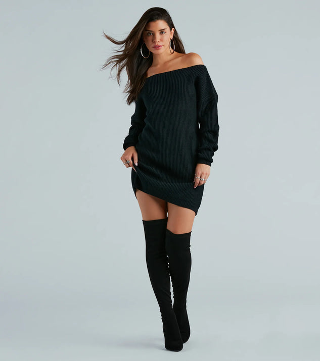 Casual And Cozy Off-The-Shoulder Sweater Dress | Windsor Casual And Cozy Off-The-Shoulder Sweater Dress | Windsor