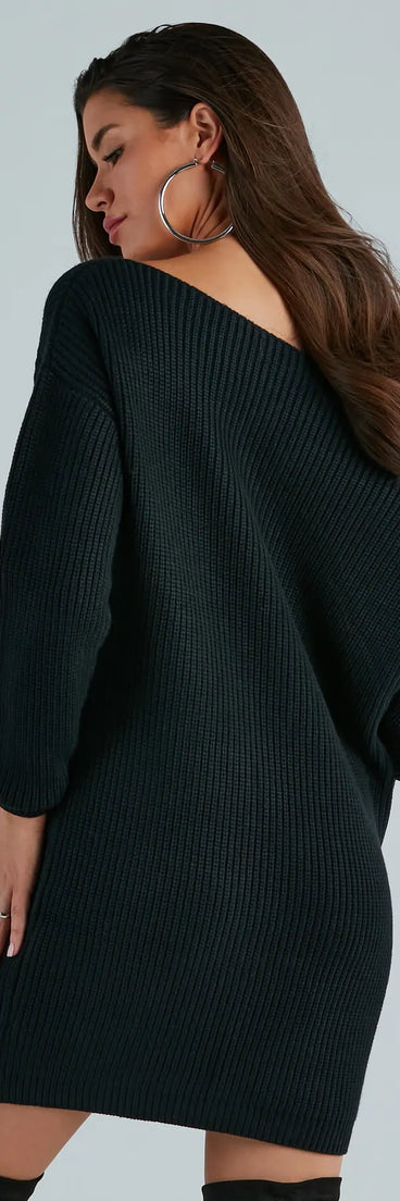 Casual And Cozy Off-The-Shoulder Sweater Dress