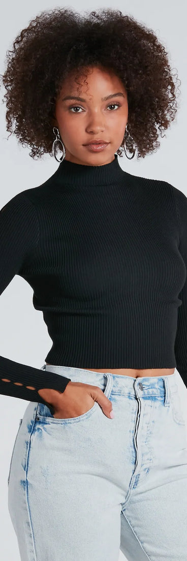 Chic Update Mock Neck Long Sleeve Crop Top