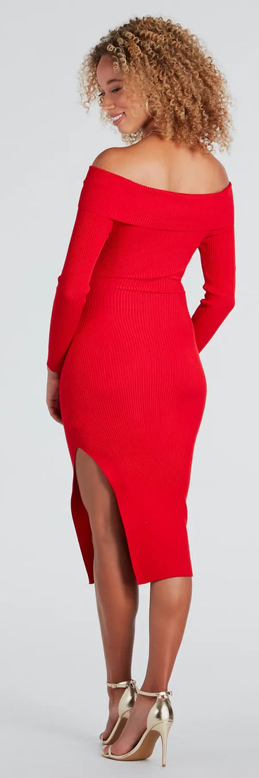 Can't Help It Off-The-Shoulder Sweater Dress