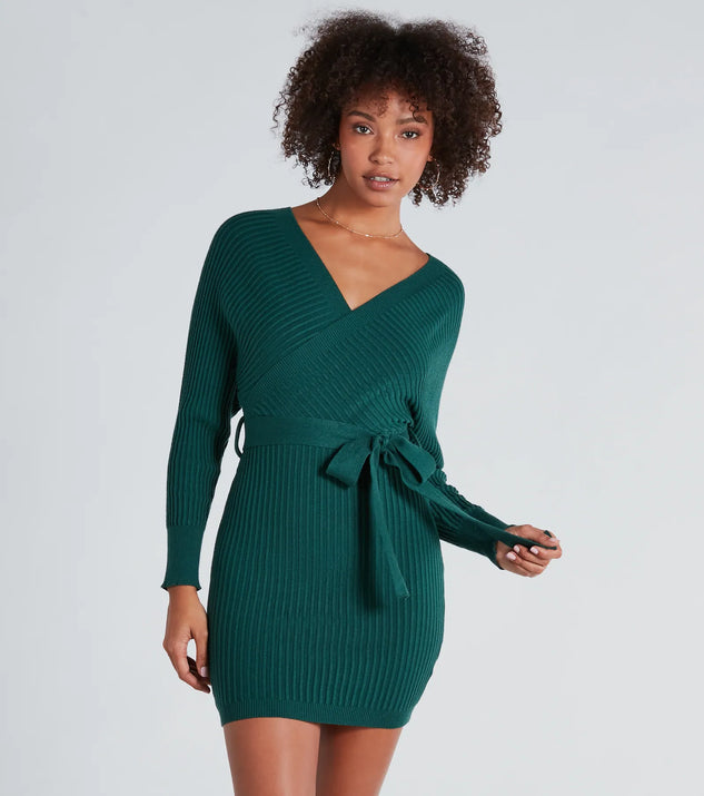 Ribbed Knit Tie-Front Mini Sweater Dress | Windsor