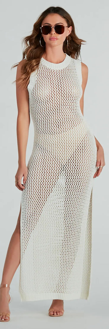 Resort Paradise Crochet Open Back Maxi Dress