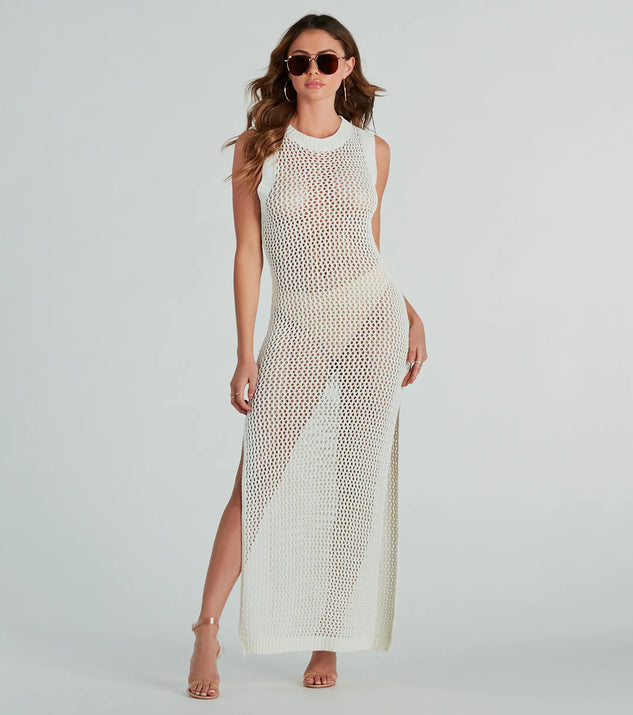 Resort Paradise Crochet Open Back Maxi Dress
