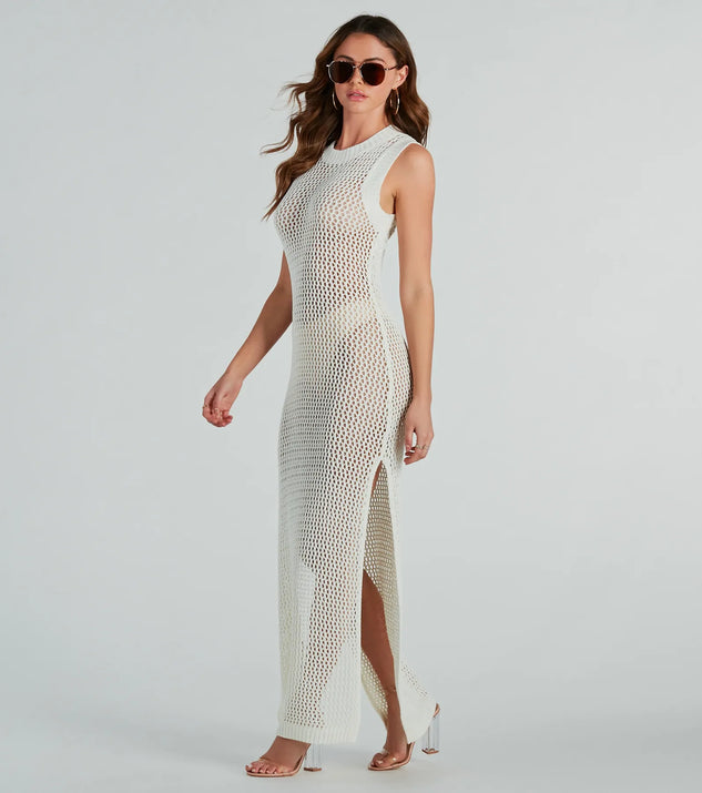 knee length dresses for ladies Desert Rose Crochet Tie-Up Back Maxi Dress White– Selfie Leslie main image 1