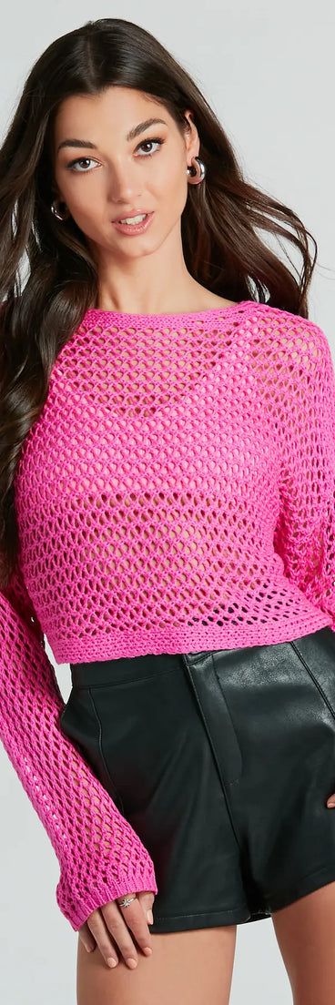 Close Knit Crochet Crop Pullover Sweater
