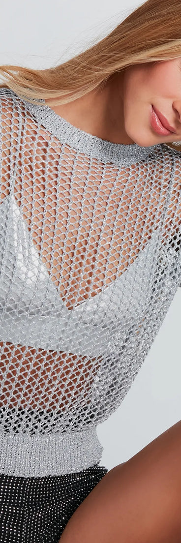 Luxurious Twist Fishnet Sweater With Bralette
