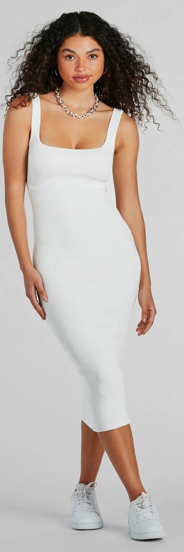Perfect Pick Ribbed Knit Bodycon Midi Dress