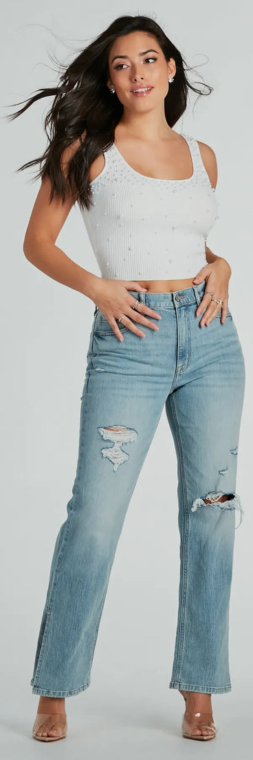 Fine Treasure Faux Pearl Rib Knit Tank Top