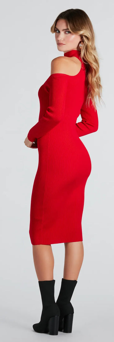 Highly Selective Choker Neck Sweater Midi Dress