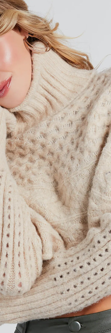 Cozy Bonds Cable Knit Turtleneck Sweater