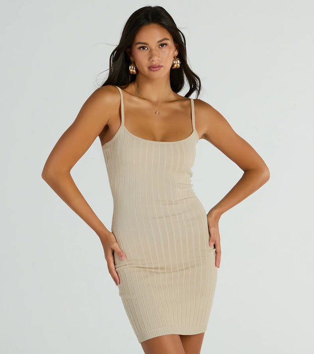 The Simple Staple Ribbed Knit Bodycon Mini Dress offers a versatile spring style, with a cozy sweater knit perfect for office wear, casual day outings, or layered outfits.
