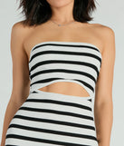The midi dress length on the Babe In Stripes Strapless Cutout Ribbed Knit Midi Dress provides an elevated silhouette perfect for any party, occasion, or everyday styling.