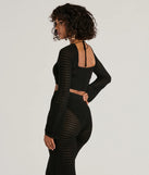 Stand out this winter in the Boho Cutie Bell Sleeve Crochet Crop Top, a women's black long-sleeve top crafted from an elevated fabric with a modern necklineperfect for party outfits, holiday attire, or elevated casual outfits.