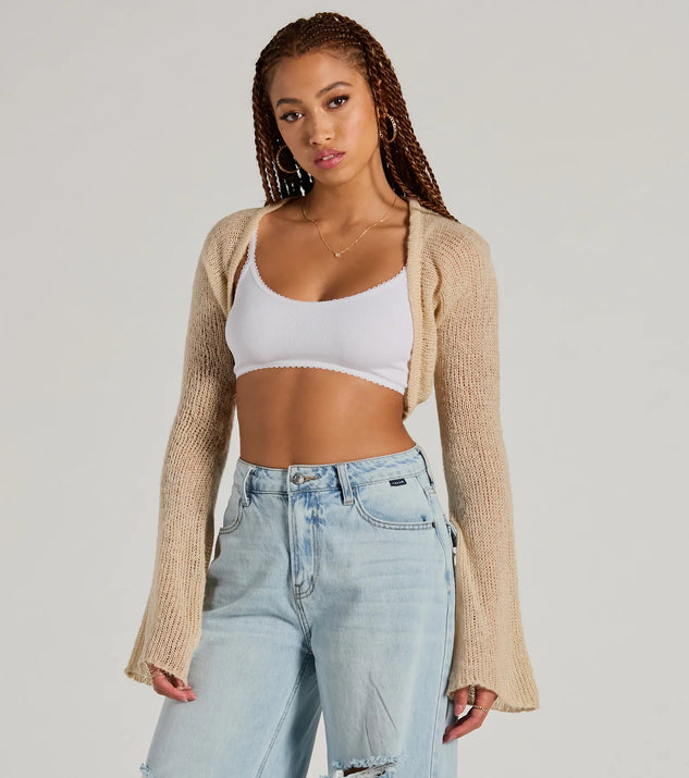 Wrap up in style with the Snuggly Style Long Sleeve Fuzzy Knit Bolero, a cozy taupe sweater for women designed for night-out looks, everyday outfits, or as a chic layering piece for the colder months.