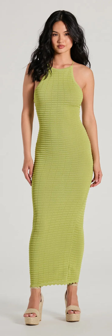 Feeling Myself High Neck Lace-Up Knit Maxi Dress