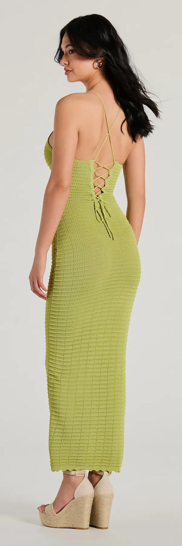 Feeling Myself High Neck Lace-Up Knit Maxi Dress