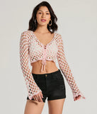 Total Trend Long Sleeve Checker Crochet Sweater