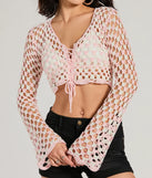 Total Trend Long Sleeve Checker Crochet Sweater