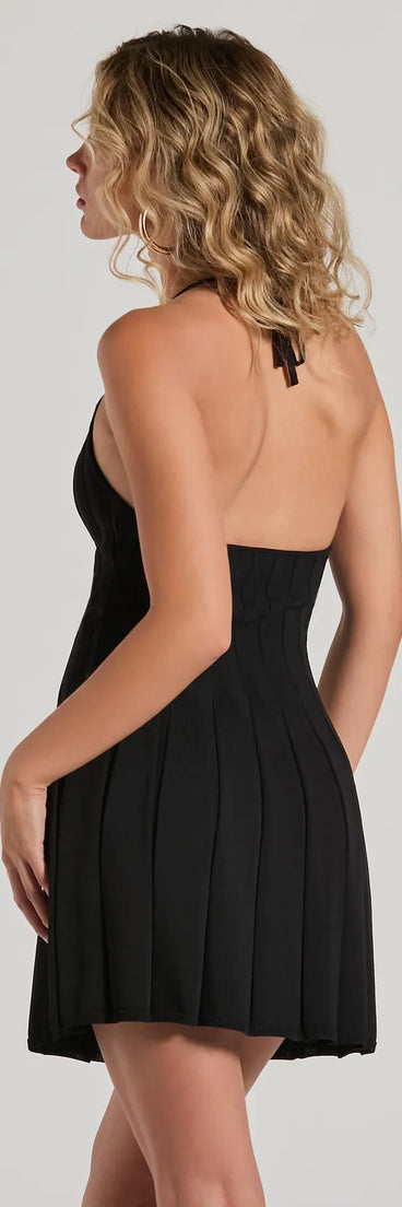 Radiant Cutie Halter Rib Knit Skater Mini Dress