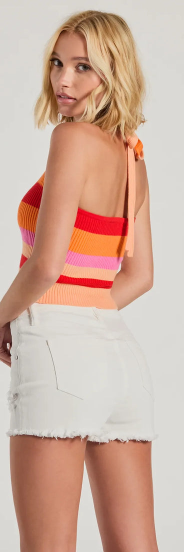 Stripe With It Halter Ribbed Knit Crop Top