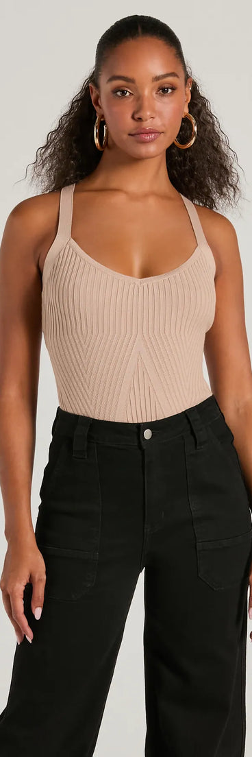 Up A Notch Sleeveless V-Neck Knit Bodysuit