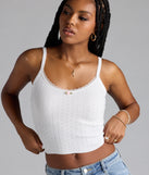 Cutesy Casual Rosette Lace Knit Cami Top