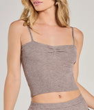 The Sweet Crush Sweetheart Knit Crop Top is a cozy taupe sweater top crafted from textured knits, perfect for transitional weather outfits or adding a warm layer to a casual day look.