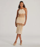 Make a statement in the Stylish Striped Halter Crochet Midi Dress, a natural bodycon dresses that blends unique design details with a tight silhouette for a head-turning holiday or New Year's eve dress.