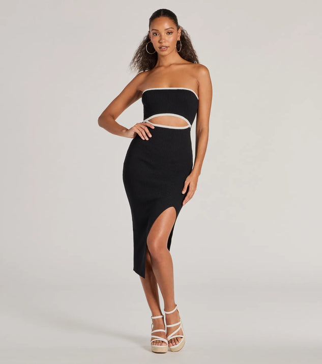 The midi dress length on the Leaving Impressions Strapless Ribbed Knit Midi Dress provides an elevated silhouette perfect for any party, occasion, or everyday styling.