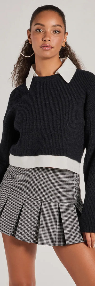 The Preppy Aesthetic Collared Crew Neck Sweater in black with a modern design and trendy look is part of the latest women's tops collection to elevate your 2025 wardrobe.