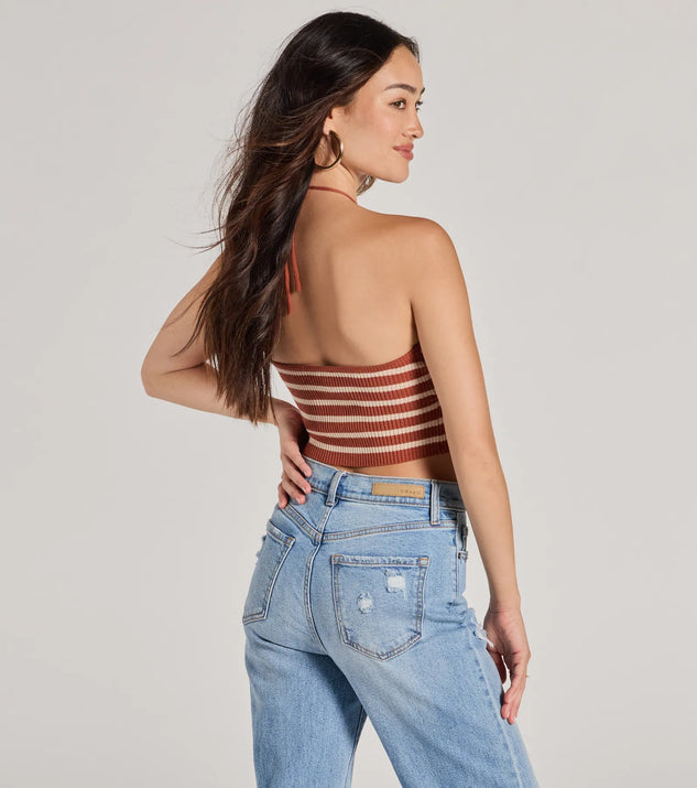 Trendy In Stripes Halter Rib Knit Crop Top | Windsor
