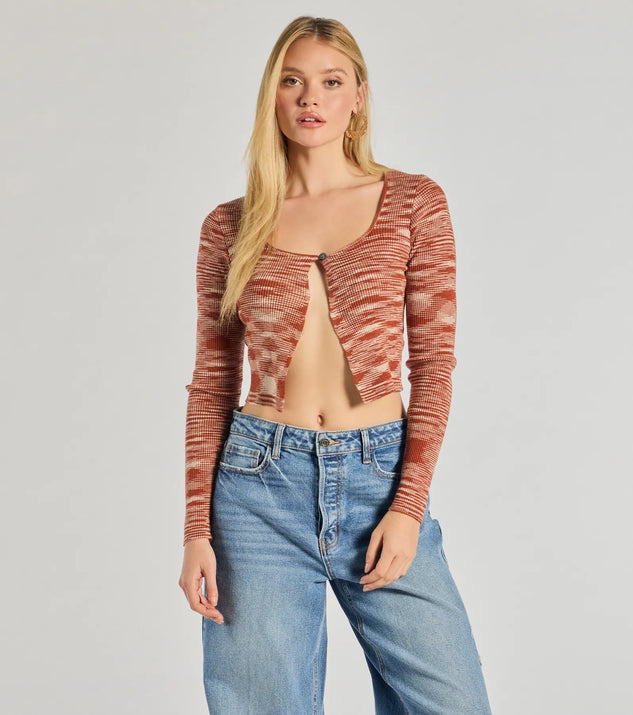The Sassy Knits Long Sleeve Button Crop Top in rust with a modern design and trendy look is part of the latest women's tops collection to elevate your 2025 wardrobe.