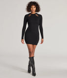 Upgrade your style game for 2025 with the Setting The Trend Long Sleeve Cutout Mini Dress in black, perfect for any fashion-forward wardrobe.