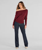 The Cute And Cozy Off-Shoulder Knit Sweater in burgundy with a modern design and trendy look is part of the latest women's tops collection to elevate your 2025 wardrobe.