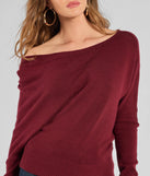 The Cute And Cozy Off-Shoulder Knit Sweater in burgundy with a modern design and trendy look is part of the latest women's tops collection to elevate your 2025 wardrobe.